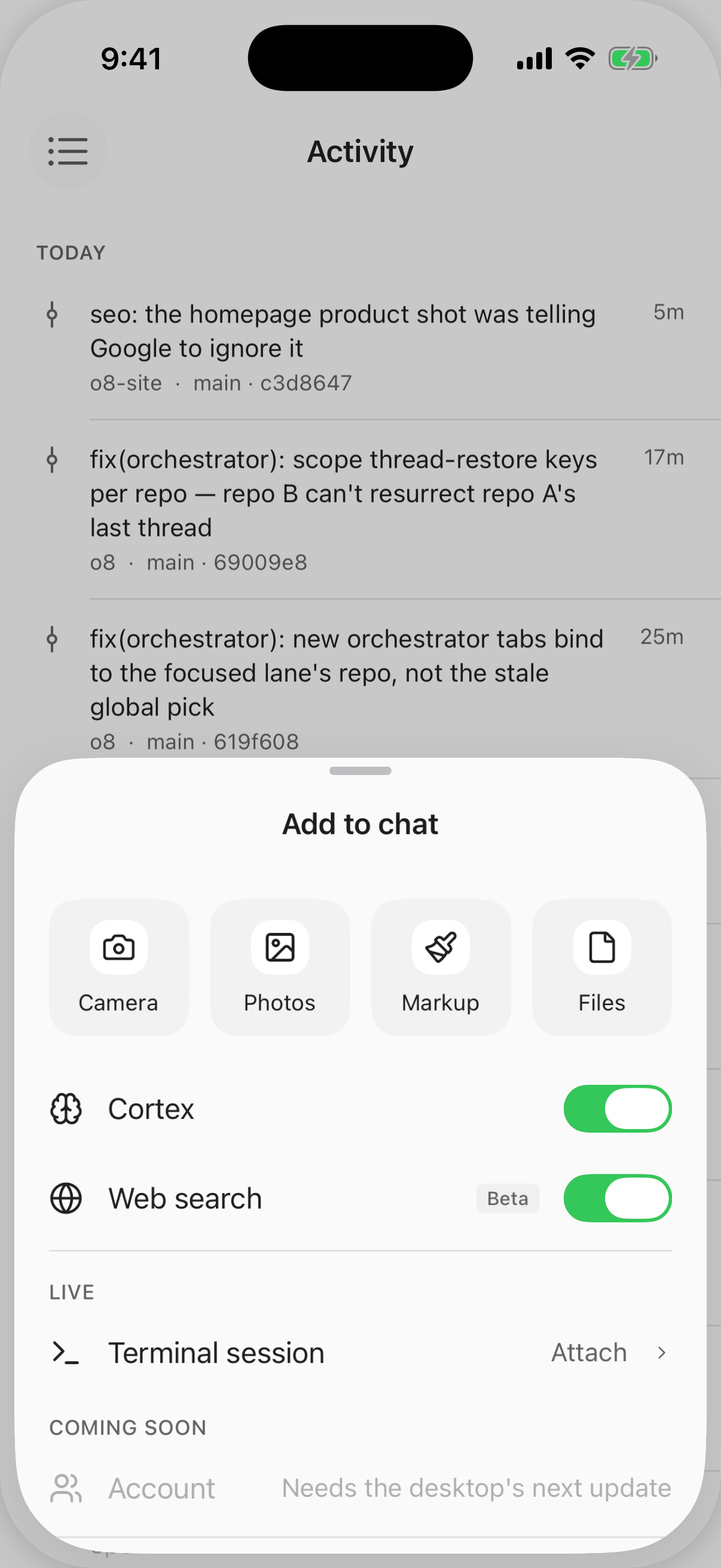 The Add to chat composer sheet on iPhone